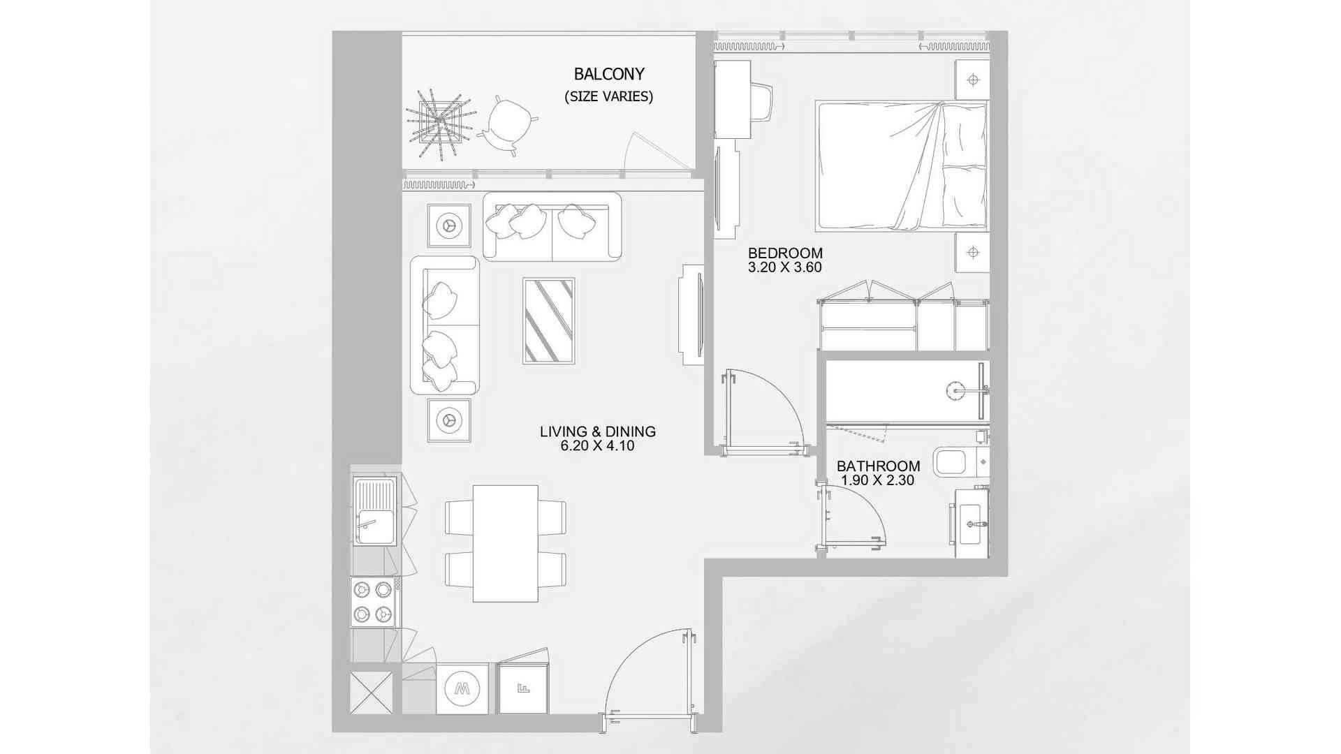 Apartment floor plan, 1 bedroom in VISTA 3 No. 11007