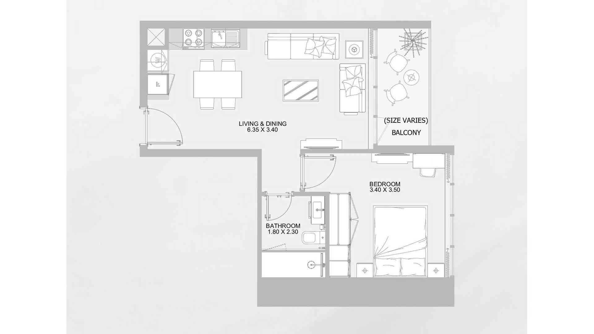 Apartment floor plan, 1 bedroom in VISTA 3 No. 11009